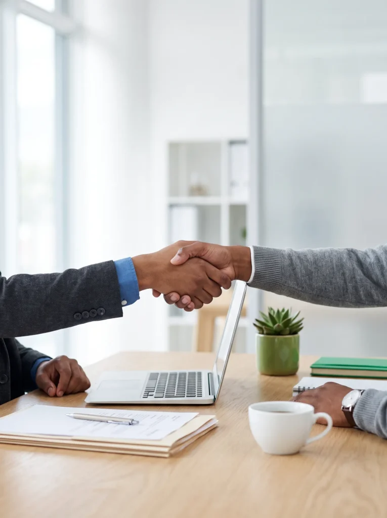 Conseiller Formation Agora remettant un document de financement à un client